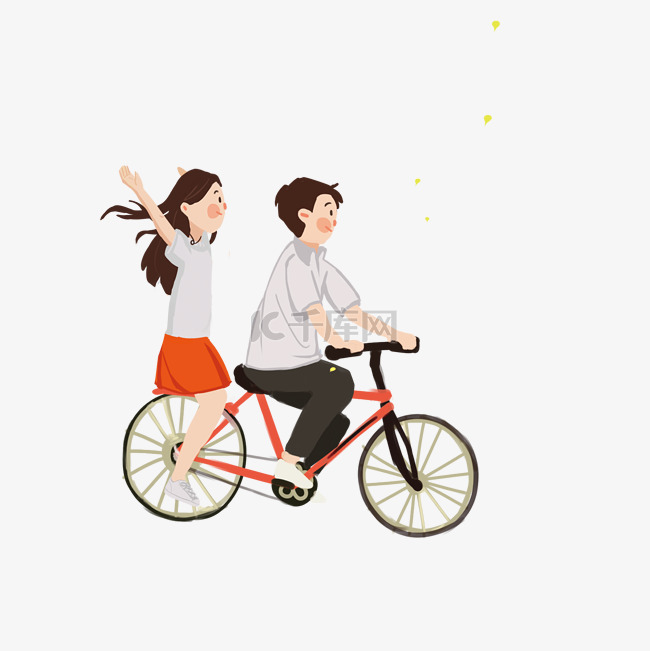卡通男孩和女孩骑着单车