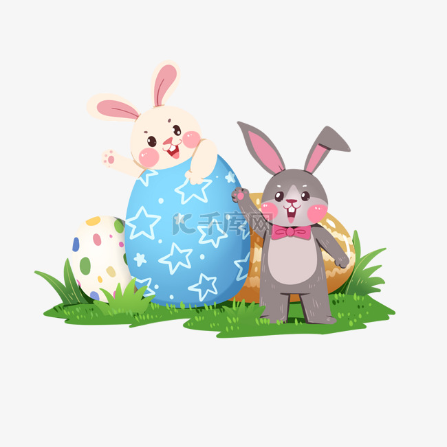 复活节兔子彩蛋手绘卡通