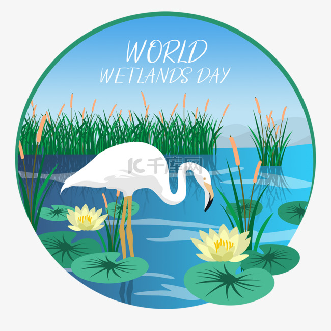 world wetlands day手绘湿地风景