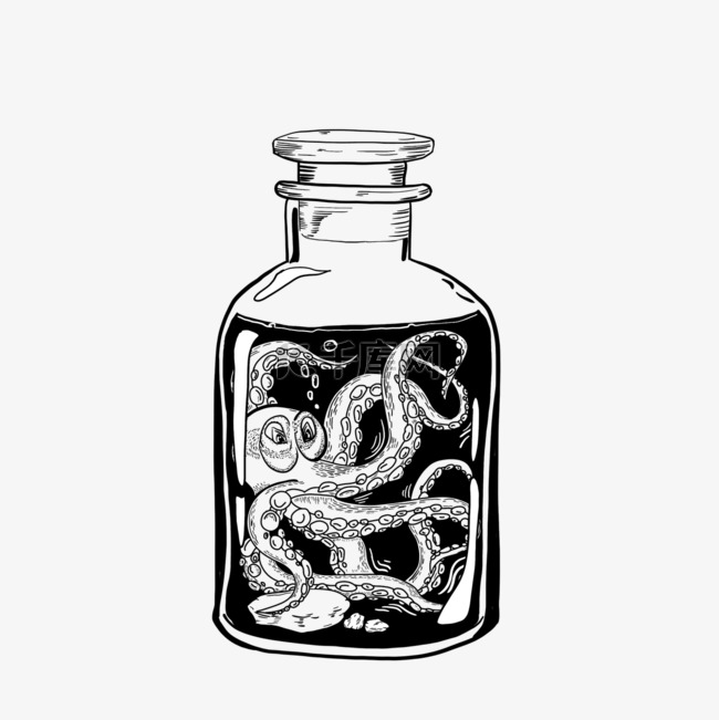 手绘八爪鱼怪兽药水瓶子