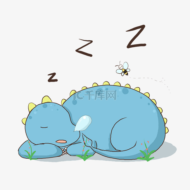 蓝色的睡觉的恐龙插画