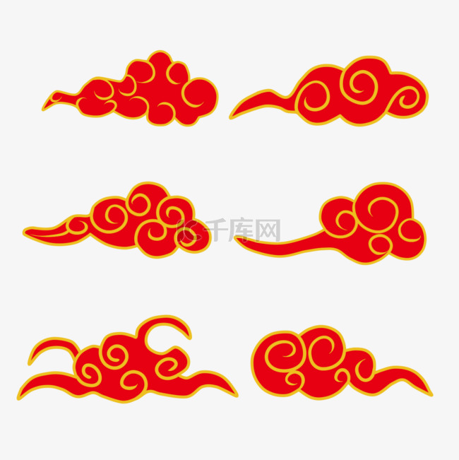 手绘红色中国古典新年祥云装饰图