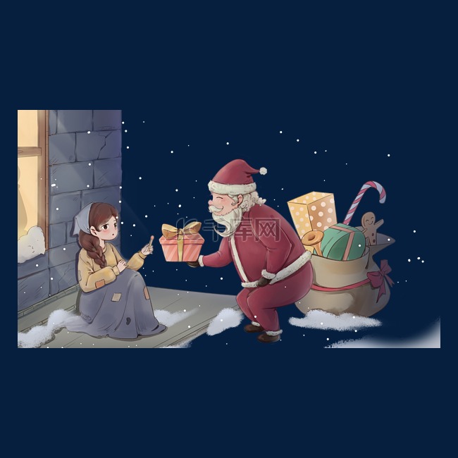 圣诞节冬天童话风圣诞老人送礼物