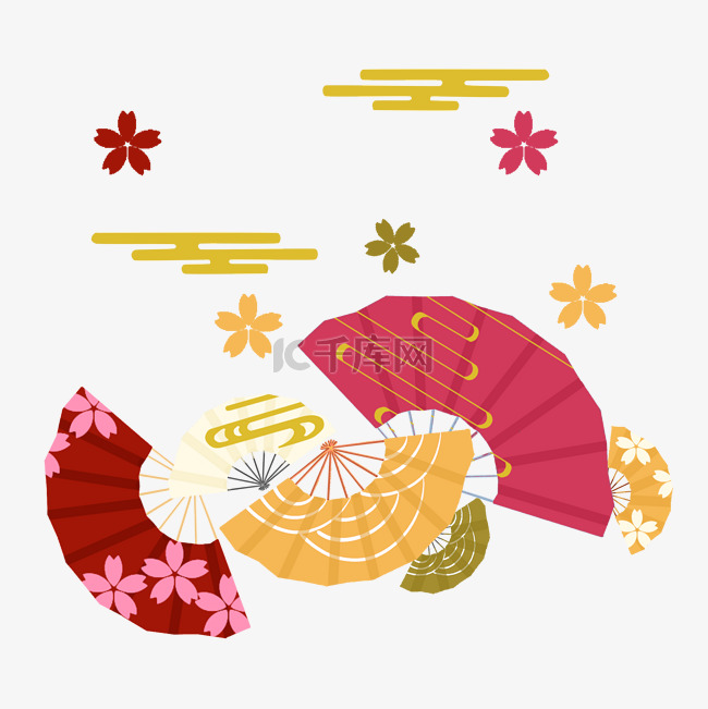 日式花纹折扇和风素材