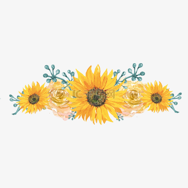 黄色向日葵边框手绘水彩插画元素