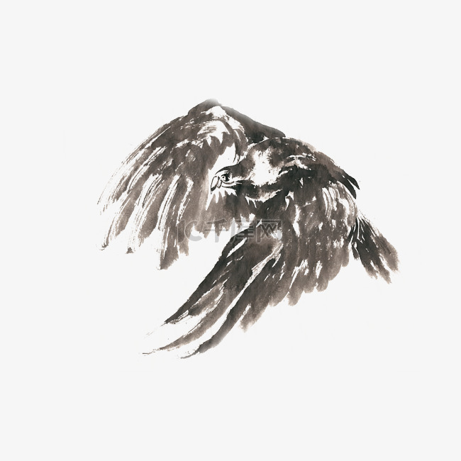 展翅的鹰水墨画PNG免抠素材