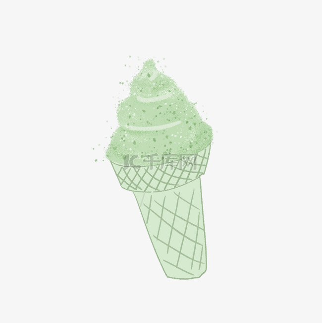夏天冰激凌甜筒雪糕抹茶绿色免抠