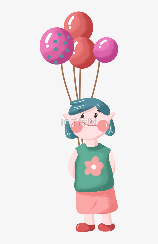 六一儿童节可爱的女孩与气球装饰