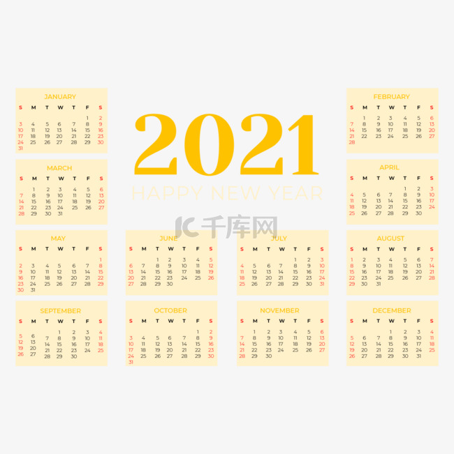 2021 calendar 简约日历排版