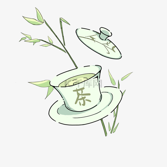 竹子茶叶装饰插画