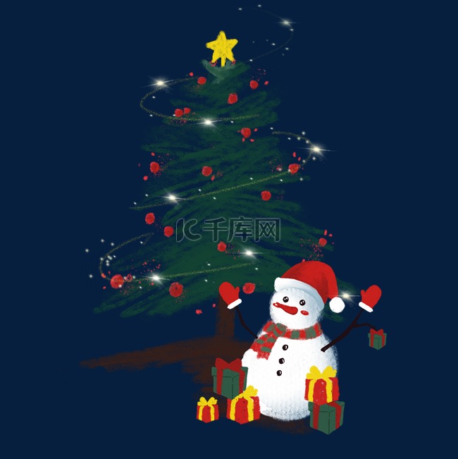 圣诞圣诞节圣诞树及雪人