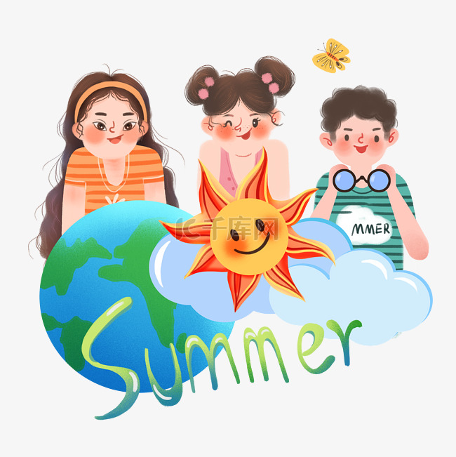 夏令营暑假可爱学习儿童小学少年
