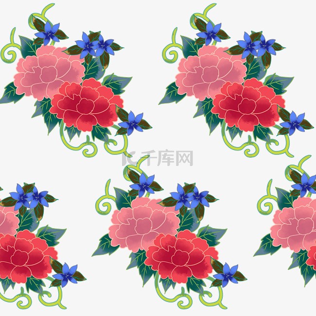 中式红色花朵底纹