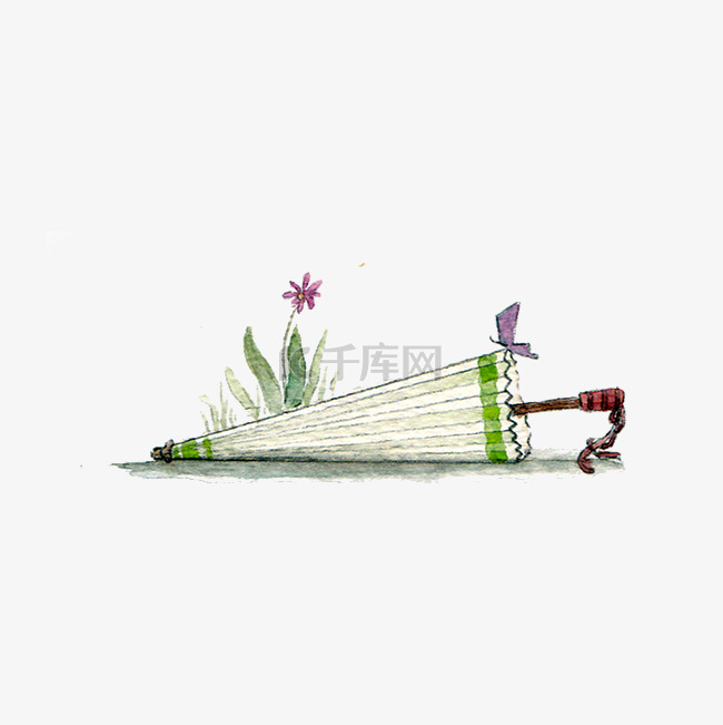 中国风古典油纸伞PNG草绿