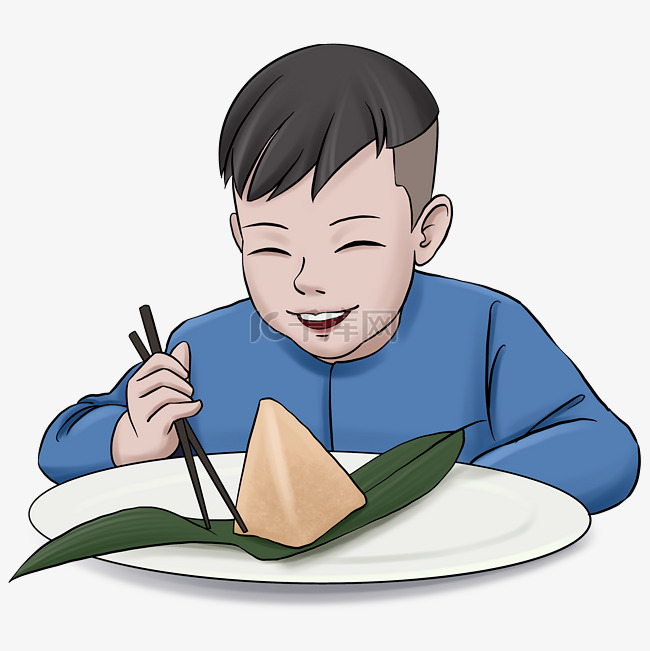 端午节吃粽子的小男孩