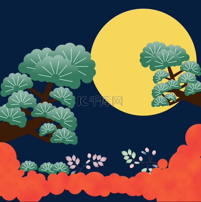 中国松树装饰夜色松枝