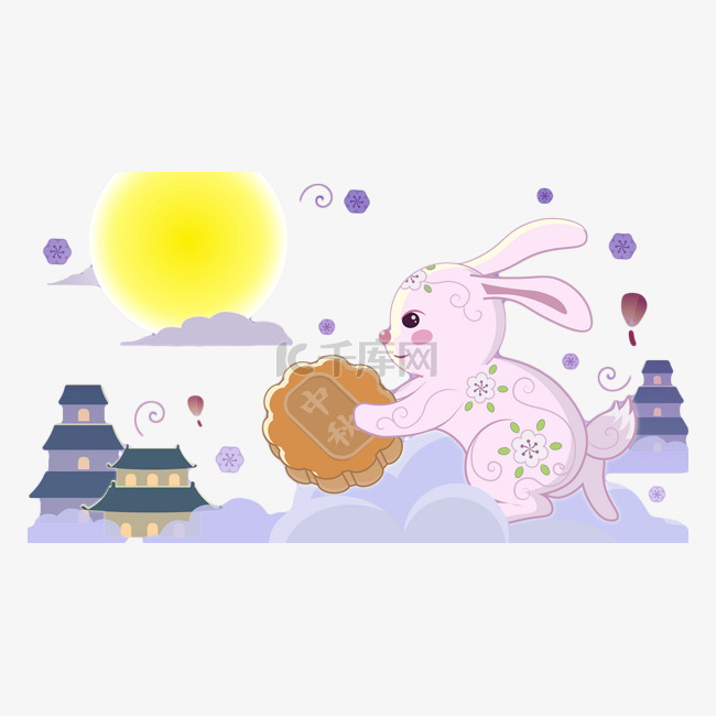 中秋节玉兔拿月饼
