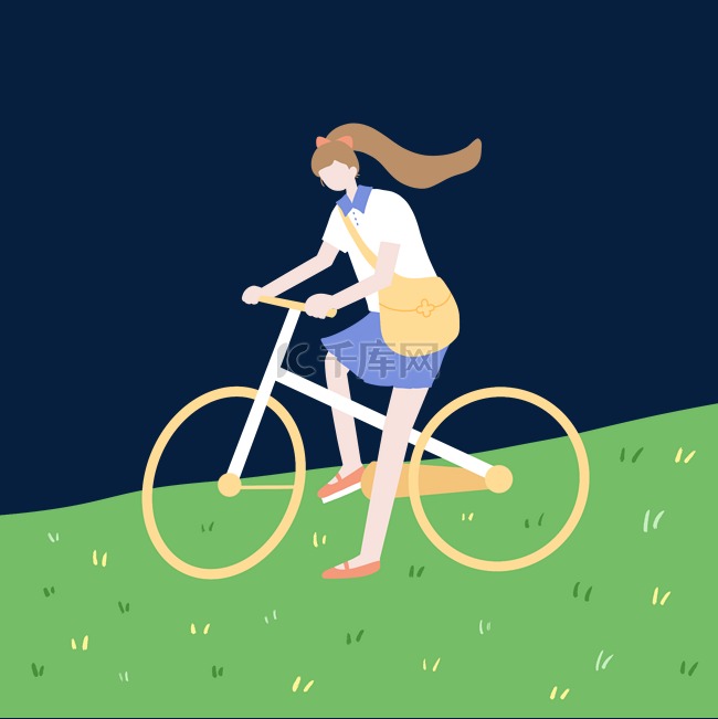 春夏女孩骑车单车出游踏青运动
