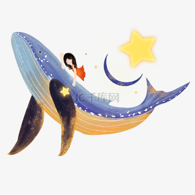 星星月亮卡通海豚