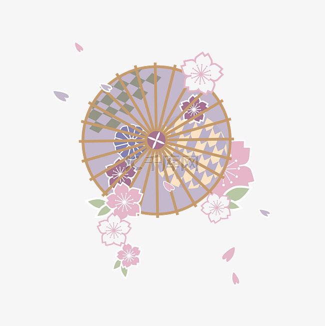矢量伞樱花日式花纹
