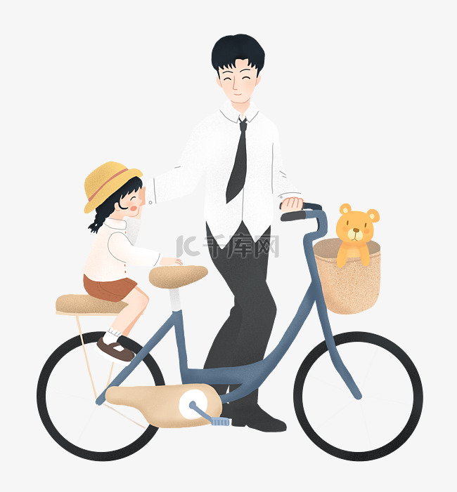 父亲节小清新水彩儿童插画自行车