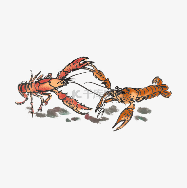 小龙虾手绘中国风插画