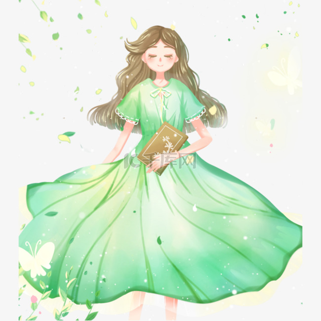 漂亮的绿色裙子女孩