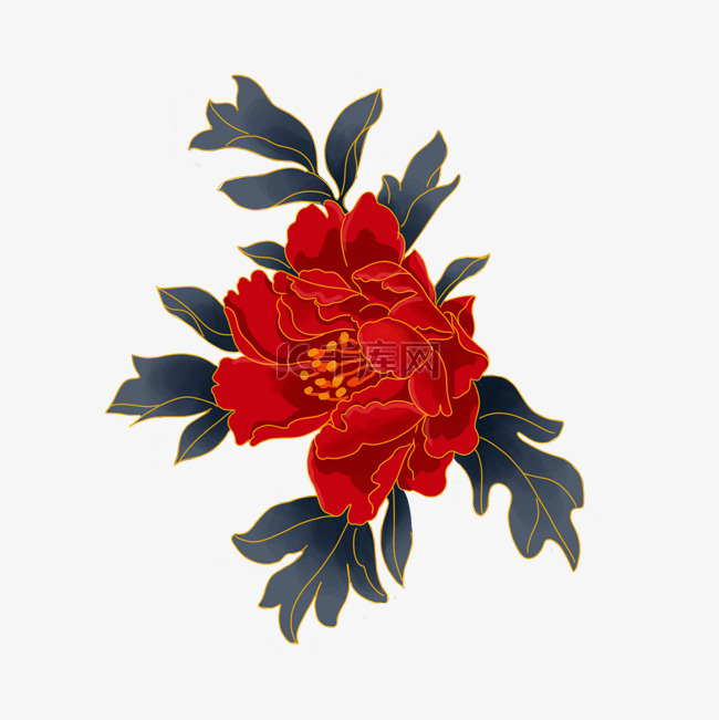 中秋节红色金边牡丹花