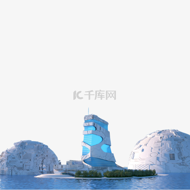 C4D未来海上建筑背景