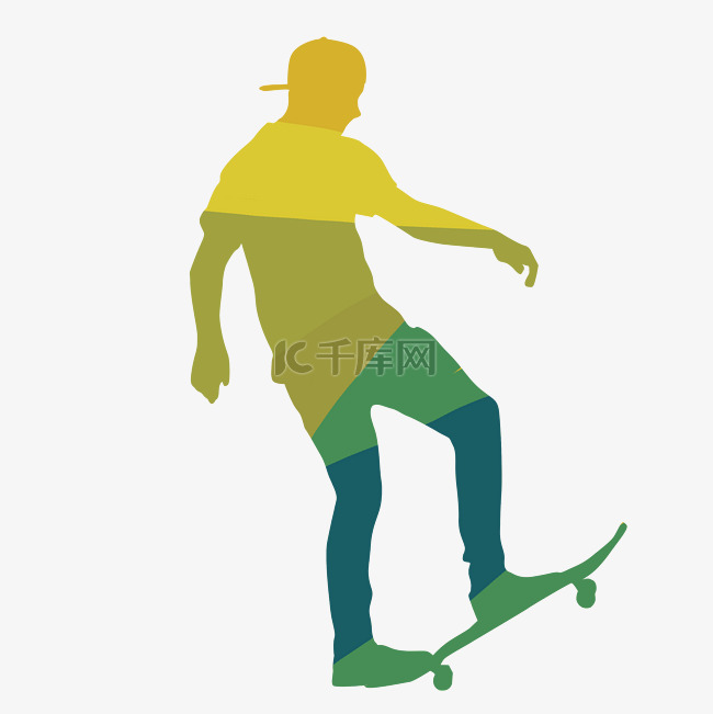 滑滑板人物黄色剪影