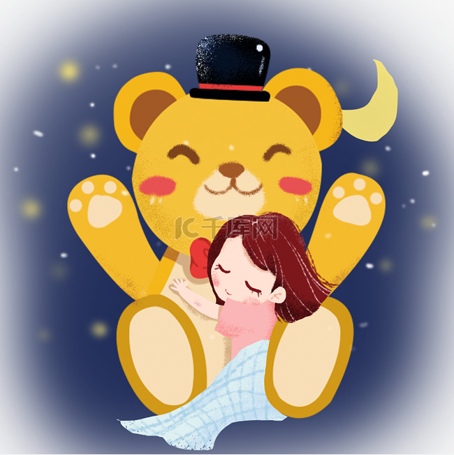 六一儿童节抱着玩具熊睡觉的女孩
