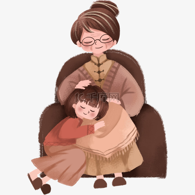 重阳节陪伴奶奶的孩子