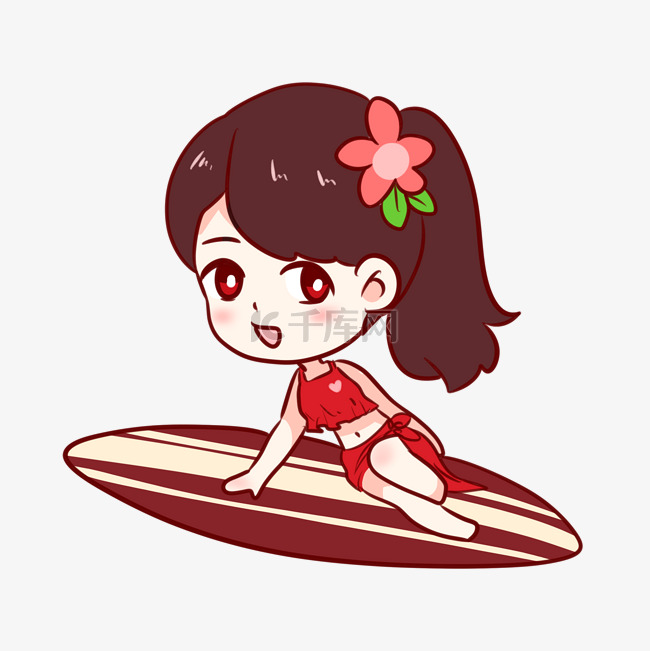 夏日冲浪的单马尾女孩