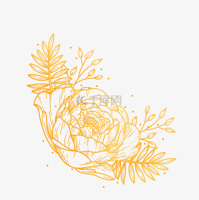 手绘金色线条花卉