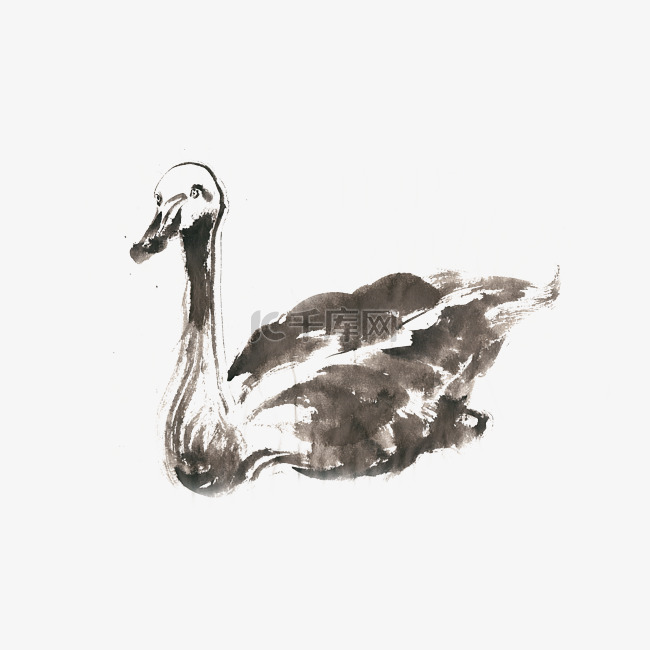 孤独的鸭子水墨画PNG免抠素材