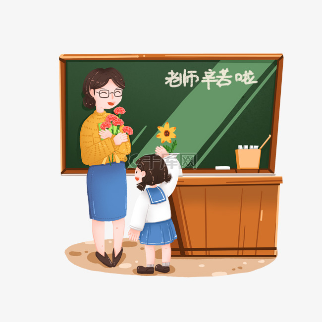 讲台送老师鲜花敬队礼的小学生