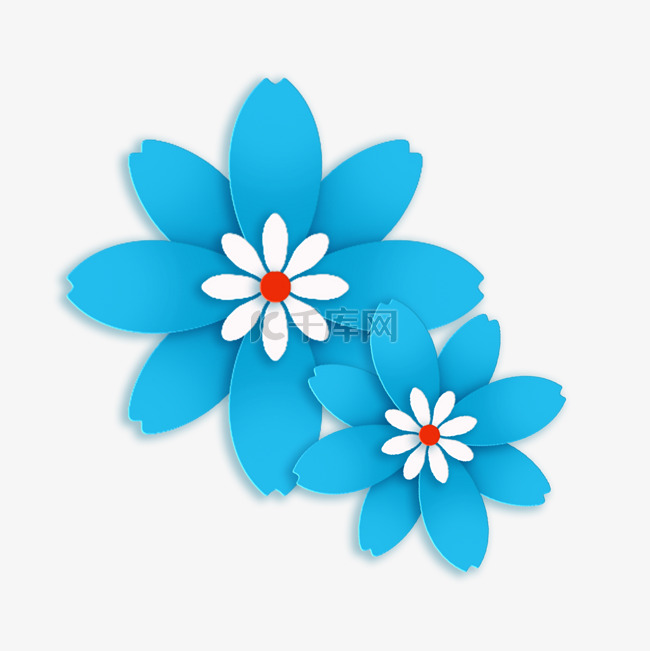 蓝色剪纸风花朵