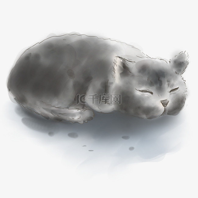 水墨灰色胖猫咪