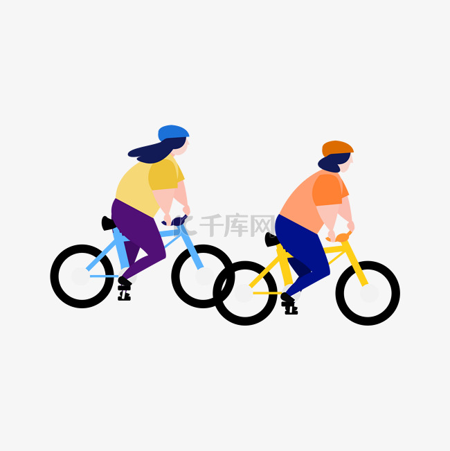 卡通男孩和女孩骑单车