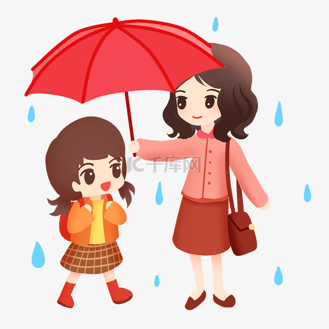 妈妈给女儿打伞