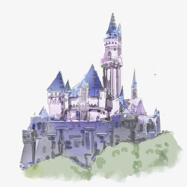 紫色水彩城堡