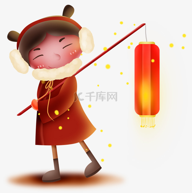 春节新年拿灯笼的小女孩