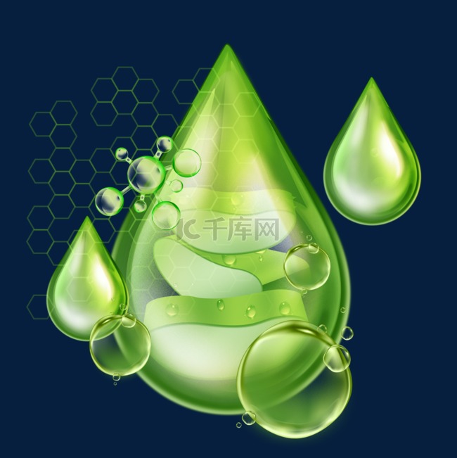 透明绿色水滴形状芦荟胶