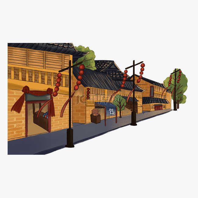 新中国风古建筑古代商业街绸缎庄