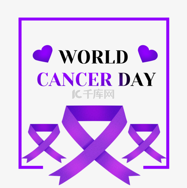 紫色方形世界癌症日丝带
