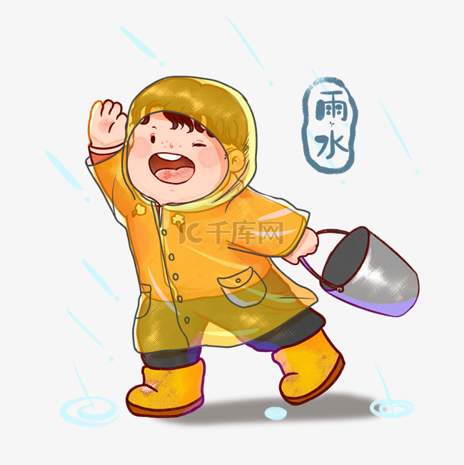 二十四节气雨水下雨穿雨衣的小孩