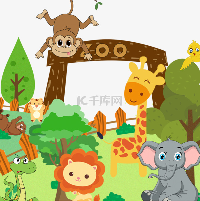 zoo动物大象树等