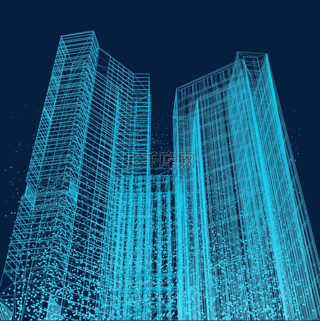 现代楼空间城市仰视科技光点线蓝