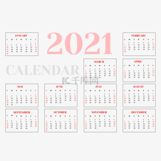 2021 calendar 日历排版新年