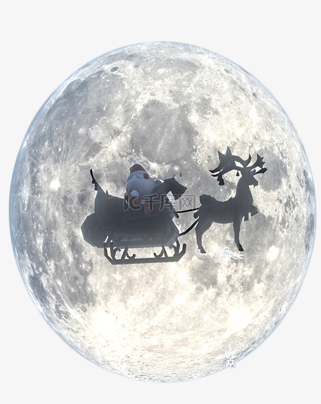 圣诞节平安夜月亮圣诞老人驯鹿平
